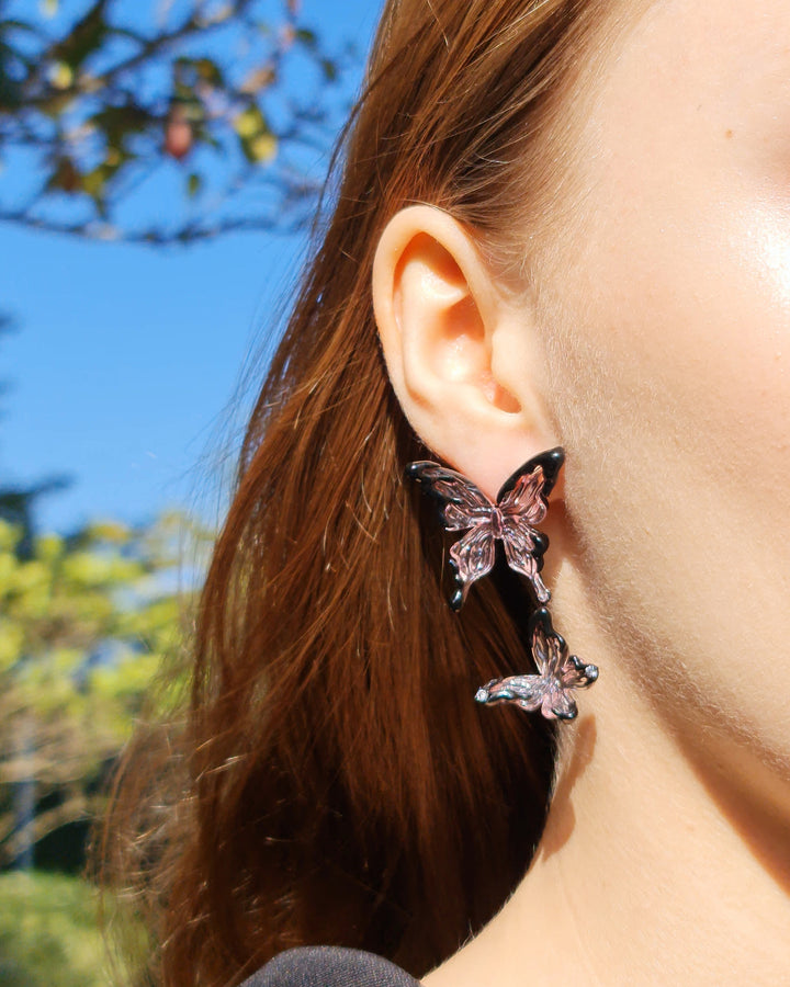 Nikaneko - Crystal Butterfly Earrings Pink