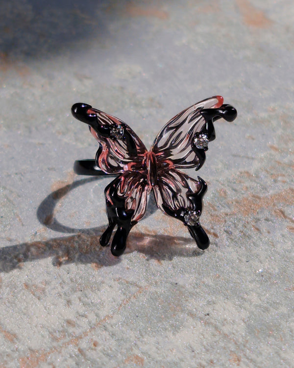 Nikaneko - Crystal Butterfly Ring Pink