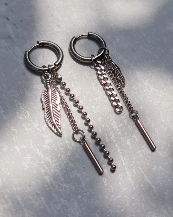 Feather and Chain Mismatched Earrings