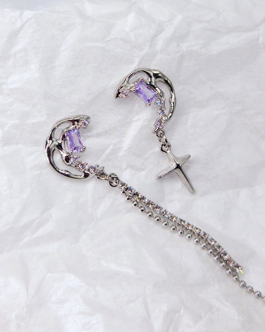 Lavender Moon Mismatched Earrings - Nikaneko