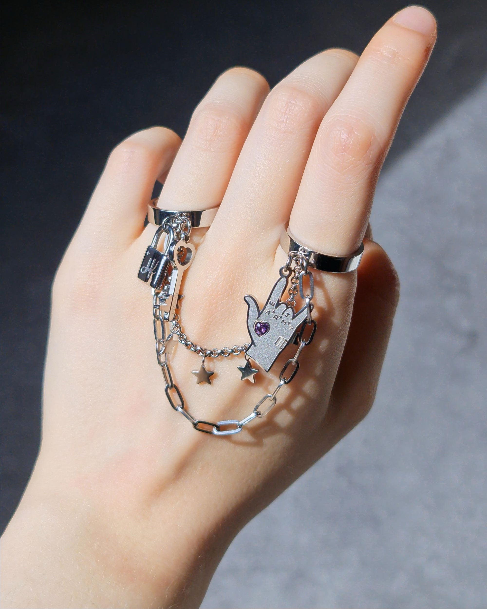 防弾少年団　BTS V ＆ JUNGKOOK ヨンリヨンリ　リングセット Jungkook Inspired Double Chain Ring Eternal Seven BTS – Nikaneko