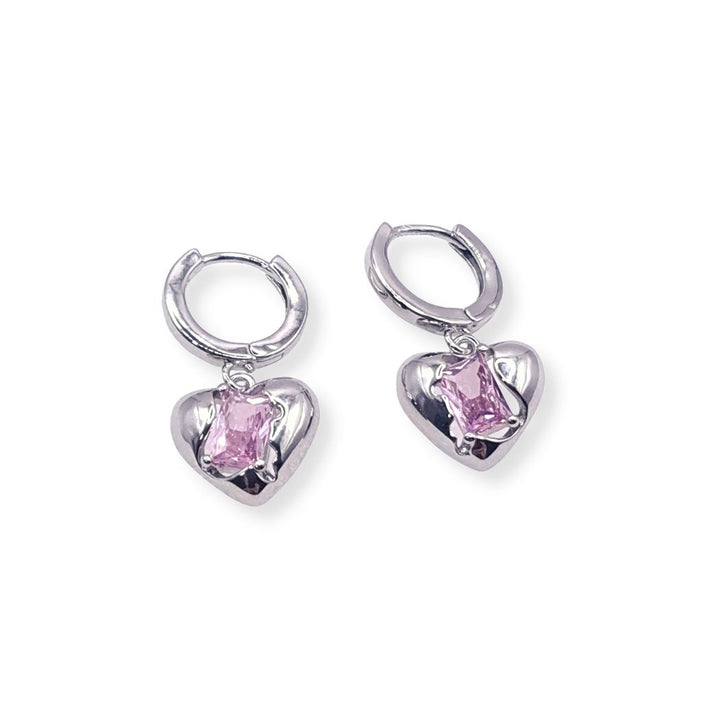 Earrings Hearts With Pink Gems Inspired by Blackpink - Nikaneko
